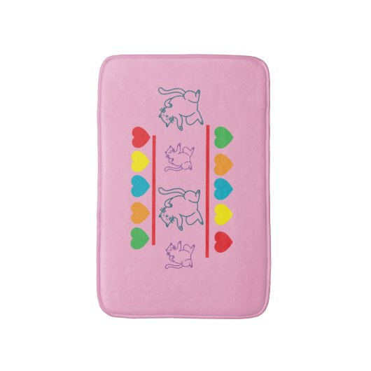 Whimsical Cats with Rainbow Hearts Bath Mat (Voorkant Verticaal)