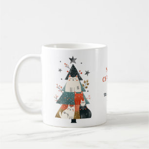 Whimsical Cats Xmas Tree Meowy Kerstmis met naam Koffiemok
