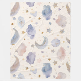 Whimsical Celestial Moon Stars Watercolor Pastels Fleece Deken