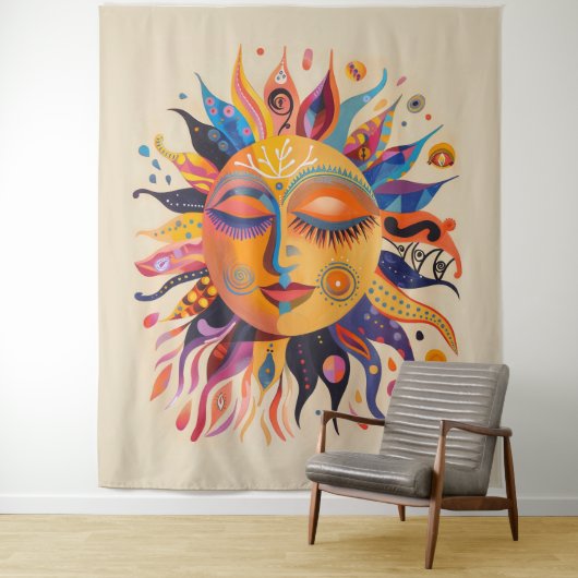 Whimsical Celestial Sun Wandkleed (In situ)