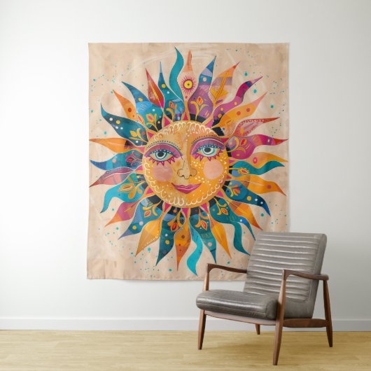 Whimsical Celestial Sun Wandkleed (In situ)