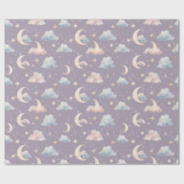 Whimsical Celestial Watercolor Moon Stars Clouds Cadeaupapier