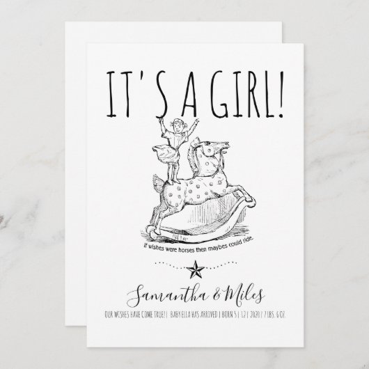 Whimsical C'est une fille Faire-part de naissance  (Devant / Derrière)