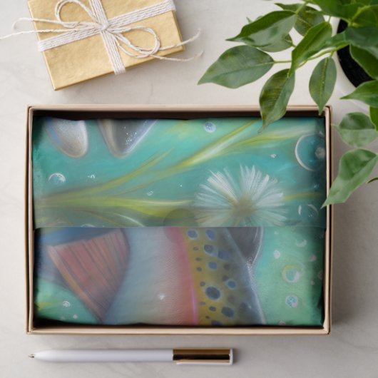 Whimsical Chalk-Pastel Trout Fish Decoupage Tissuepapier (Geschenk)