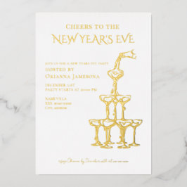 Whimsical Champagne New Year's Eve Party Folie Uitnodiging