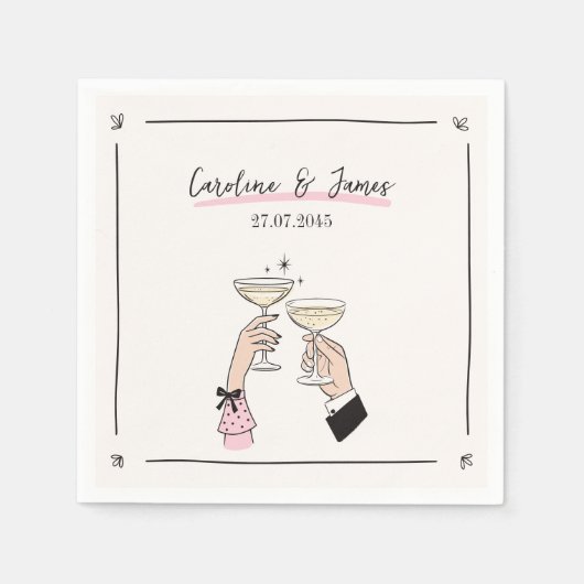 Whimsical Champagne Toast bruiloft servetten (Voorkant)