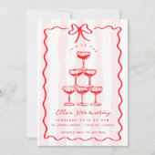 Whimsical Champagne Tower Bow Roze Streep Verjaard Kaart (Voorkant)