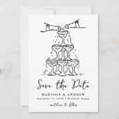 Whimsical Champagne Tower handgeschreven bruiloft Save The Date (Voorkant)