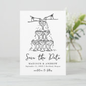 Whimsical Champagne Tower handgeschreven bruiloft Save The Date (Staand voorkant)