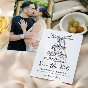 Whimsical Champagne Tower handgeschreven foto Save The Date