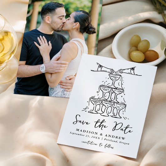 Whimsical Champagne Tower handgeschreven foto Save The Date
