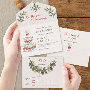 Whimsical Champaign Kerst Huwelijk All In One Uitnodiging