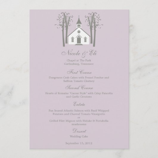 Whimsical Chapel Wedding Menu Card (Voorkant)