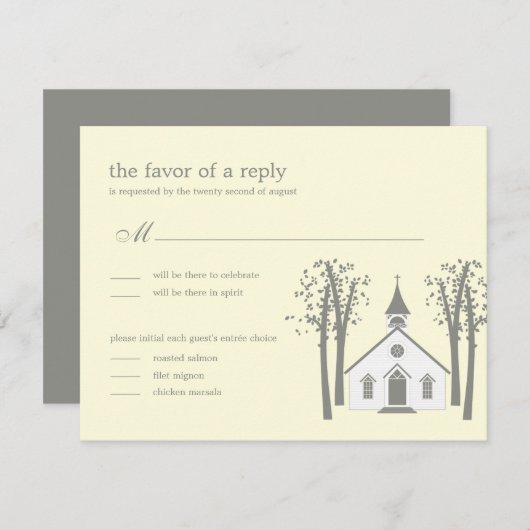 Whimsical Chapel Wedding RSVP / Responskaart (Voorkant / Achterkant)