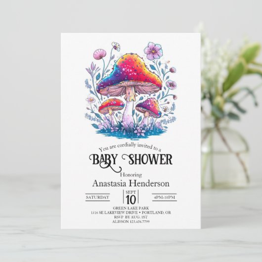 Whimsical Charming Mushroom Baby shower Kaart (Staand voorkant)