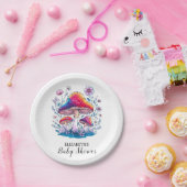 Whimsical Charming Mushroom Baby shower Papieren Bordje (Feest)