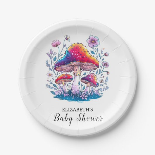 Whimsical Charming Mushroom Baby shower Papieren Bordje (Voorkant)