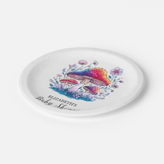 Whimsical Charming Mushroom Baby shower Papieren Bordje (Gekanteld)