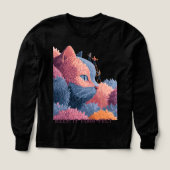 Whimsical Chat Floral Tee pour filles (Motif recto)