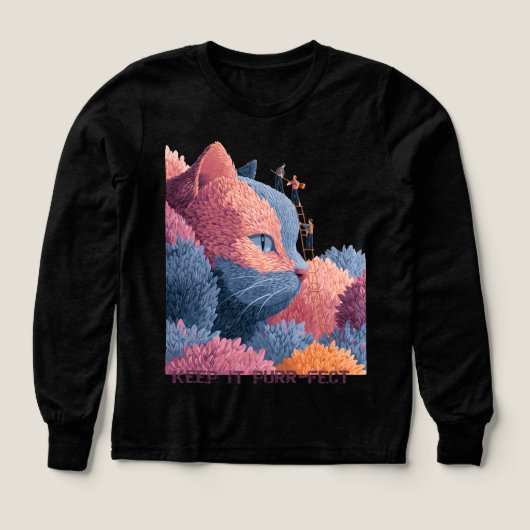 Whimsical Chat Floral Tee pour filles (Motif recto)