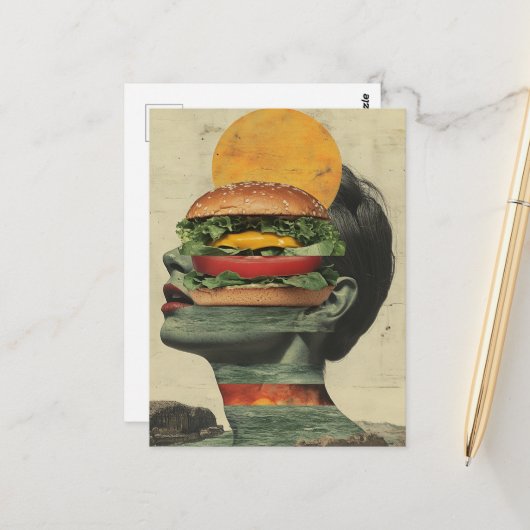 Whimsical Cheeseburger Fantasy Portrait Design Briefkaart (Voorkant / Achterkant in situ)