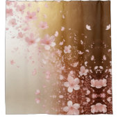 Whimsical Cherry Blossom Blizzard op Golden Douchegordijn (Voorkant)