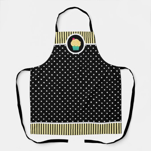 Whimsical Cherry Cupcake Baker Polka Dot Stripe Schort (Voorkant)