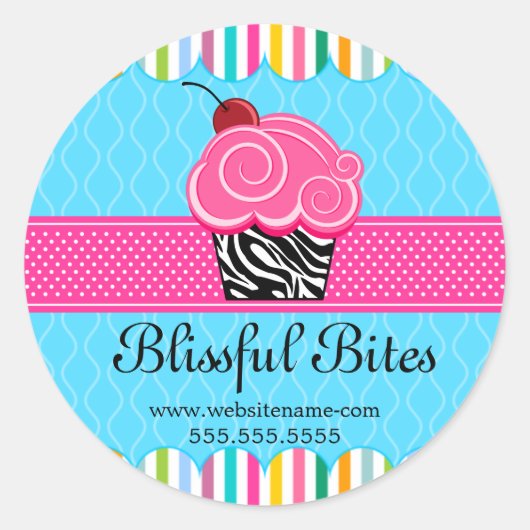 Whimsical Cherry Cupcake Bakery Box Seals Ronde Sticker (Voorkant)