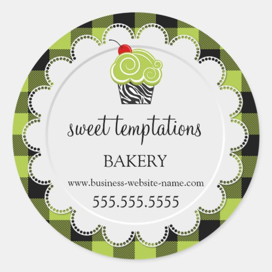 Whimsical Cherry Cupcake Buffalo Pset Bakery Ronde Sticker (Voorkant)