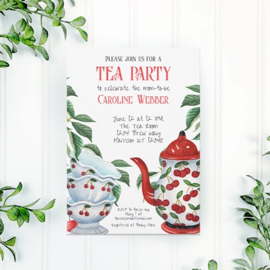 Whimsical Cherry Tea Party Douche Kaart