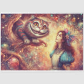 Whimsical Cheshire Cat In Tree And Alice Decoupage Tissuepapier (Voorkant)