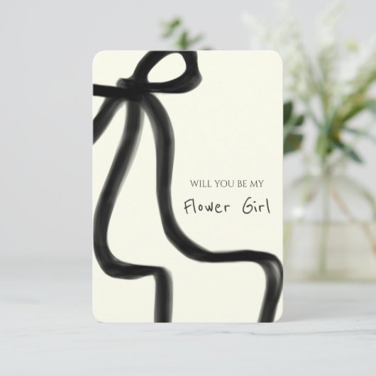 Whimsical Chic Black Bow Bloemenmeisje Proposal Ka Kaart (Staand voorkant)