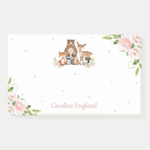 Whimsical Chic Blush Floral Woodland Animals Post-it® Notes