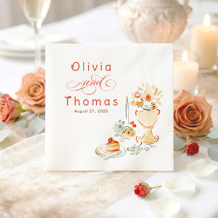 Whimsical Chic Elegante Handgetekende Herfst Bruil Servet