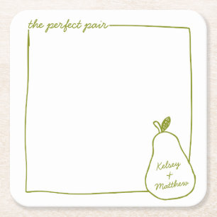 Whimsical & Chic Gepersonaliseerde Grappige Pear W Vierkante Kartonnen Onderzetter