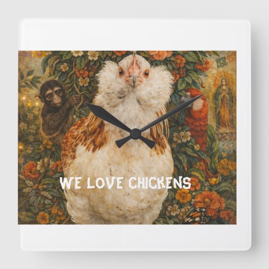 Whimsical Chicken Clock Vierkante Klok (Voorkant)