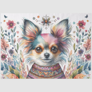 Whimsical Chihuahua in Boho Bloemige Waterverf Tissuepapier