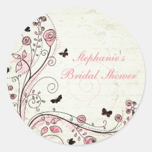 Whimsical chique bloemenwervelingen vrijgezellenfe ronde sticker