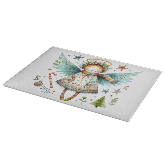 Whimsical Christmas Angel Moderne volkskunst stijl Snijplank (Hoek)
