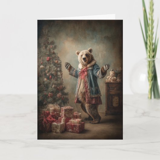 Whimsical Christmas Bear Feestdagen Kaart (Voorkant)