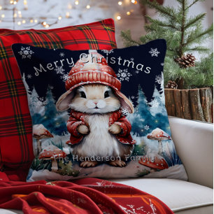 Whimsical Christmas Bunny gepersonaliseerd Kussen