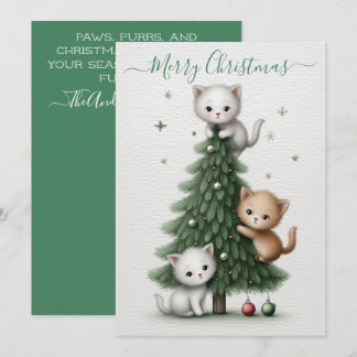 Whimsical Christmas Card with Cartoon Kittens  Feestdagenkaart