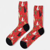 Whimsical Christmas Cat Pattern Socks Sokken (Links)