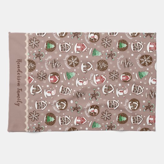 Whimsical Christmas Cookie Pattern Winter Familie Theedoek (Horizontaal)