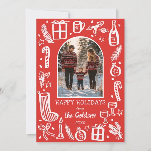 Whimsical Christmas Cute Custom Arch 4 PHOTO Feestdagenkaart (Voorkant)