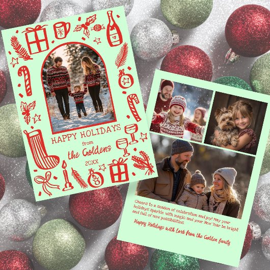 Whimsical Christmas Cute Custom Arch 4 PHOTO Feestdagenkaart