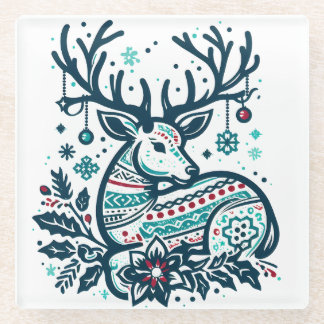 Whimsical Christmas Deer Vector Clipart - Festive Glazen Onderzetter
