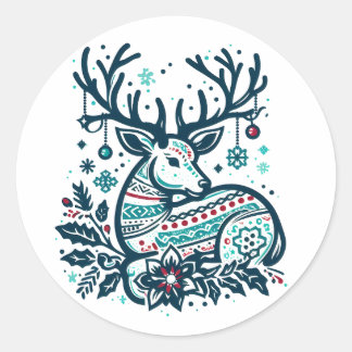 Whimsical Christmas Deer Vector Clipart - Festive Ronde Sticker