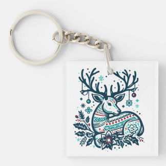 Whimsical Christmas Deer Vector Clipart - Festive Sleutelhanger