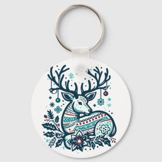 Whimsical Christmas Deer Vector Clipart - Festive Sleutelhanger